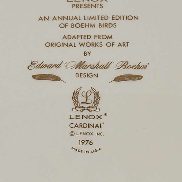 Lenox Limited Edition Birds Plate Cardinal Edward Marshall Boehm 1976 - Picture 5 of 10